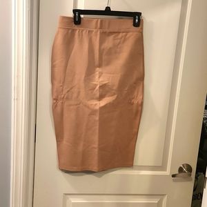 Beige stretch midi skirt